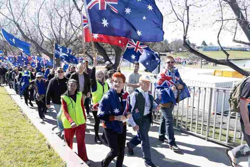 Aksi protes anti imigrasi di Canberra, Australia (Foto: X - Pauline Hanson)