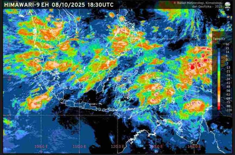 Visualisasi citra satelit prakiraan cuaca ibu kota provinsi se-Indonesia, Kamis (9/10/2025). (Foto: BMKG)