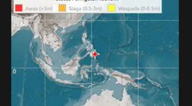 Peringatan dini tsunami yang terjadi di Laut Filipina, Kepulauan Talaud, Sulawesi Utara akibat dampak gempa M 7,6 pada Jumat (10/10/2025) pukul 08.49 WIB.(Foto: BMKG)