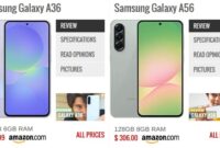 Samsung Galaxy A56 (kanan) dan Galaxy A36 (kiri) menawarkan spesifikasi yang menarik di kelas menengah, namun dengan beberapa perbedaan kunci. (Sumber: GSMArena)