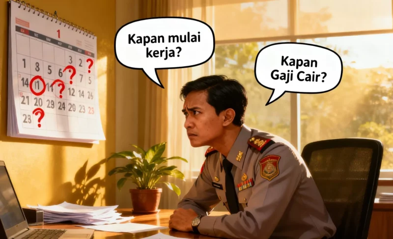 Ilustrasi Anggota PPPK yang bertanya kapan akan mulai bekerja, dan kapan gajinya akan cair? (Silva Aprilia/Pojoksatu.id)