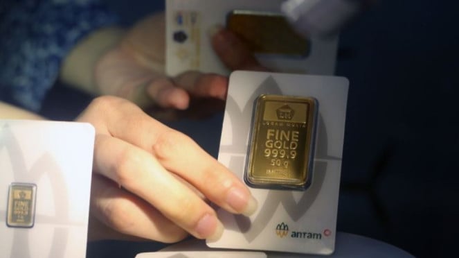 Emas yang dijual di Butik Emas Logam Mulia PT Aneka Tambang Tbk (Antam). Photo : Antara