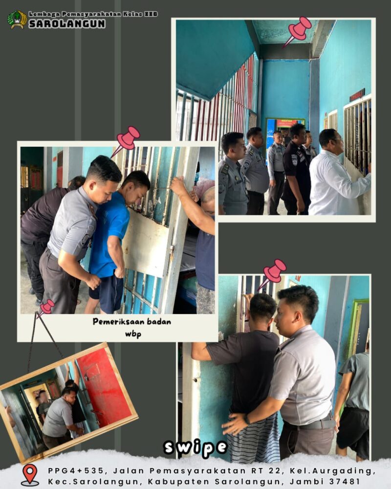 Petugas Lembaga Pemasyarakatan Kelas IIB Sarolangun lakukan inspeksi menyeluruh di blok hunian WBP.