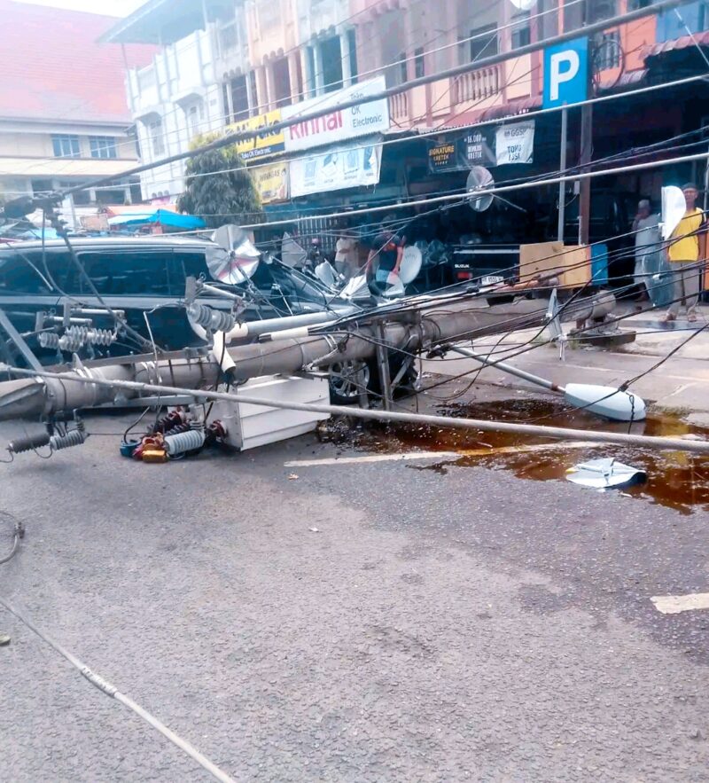 Tiang listrik ambruk tertimpa pohon di Bungo. 