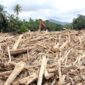 Sampah Kayu Gelondongan Pasca banjir bandang di desa Aek Geroga, Kecamatan Batang Toru, Kabupaten Tapanuli Selatan, Sumatera Utara. 
