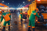 Ilustrasi, Pembersihan pasar Ramadan di malam hari. 