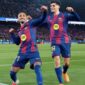 Penyerang Barcelona Raphinha (kiri) merayakan keberhasilannya mencetak gol ke gawang Newcastle pada pertandingan leg kedua babak 16 besar Liga Champions di Stadion Camp Nou, Barcelona, Rabu (18/3/2026) waktu setempat. (Antara/uefa.com)