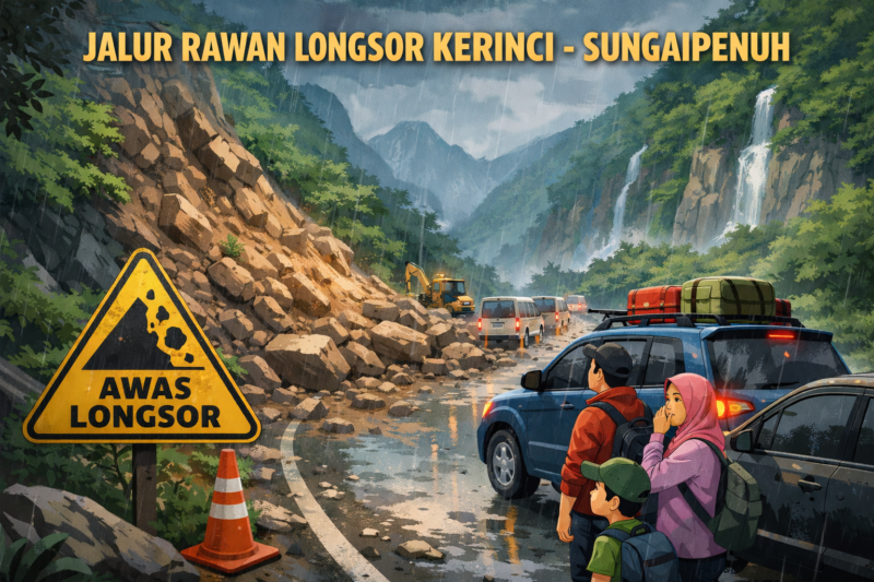Ilustrasi longgsor di jalur Mudik Kerinci - Sungaipenuh